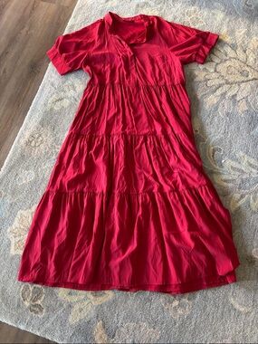 Red Tiered Short Sleeve Maxi Dress